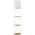 3 Layer Tall Standing Lamp with Shelves & Fabric Lampshade, for Living Room, Bedroom, White