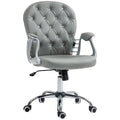 Swivel Desk Chair, PU Vanity Chair with Adjustable Height and Rolling Wheels, Grey