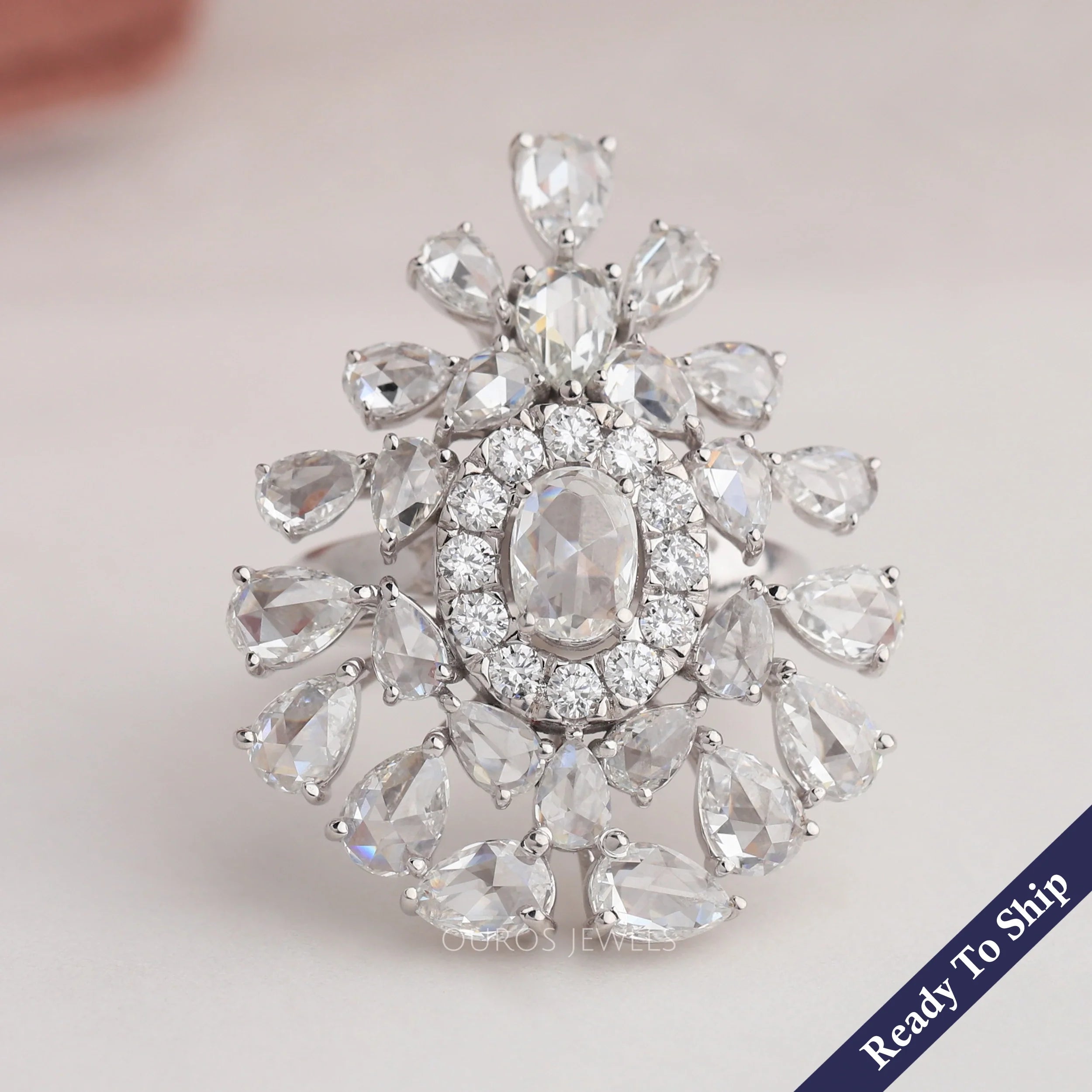 Rose Cut Lab Diamond Cluster Ring