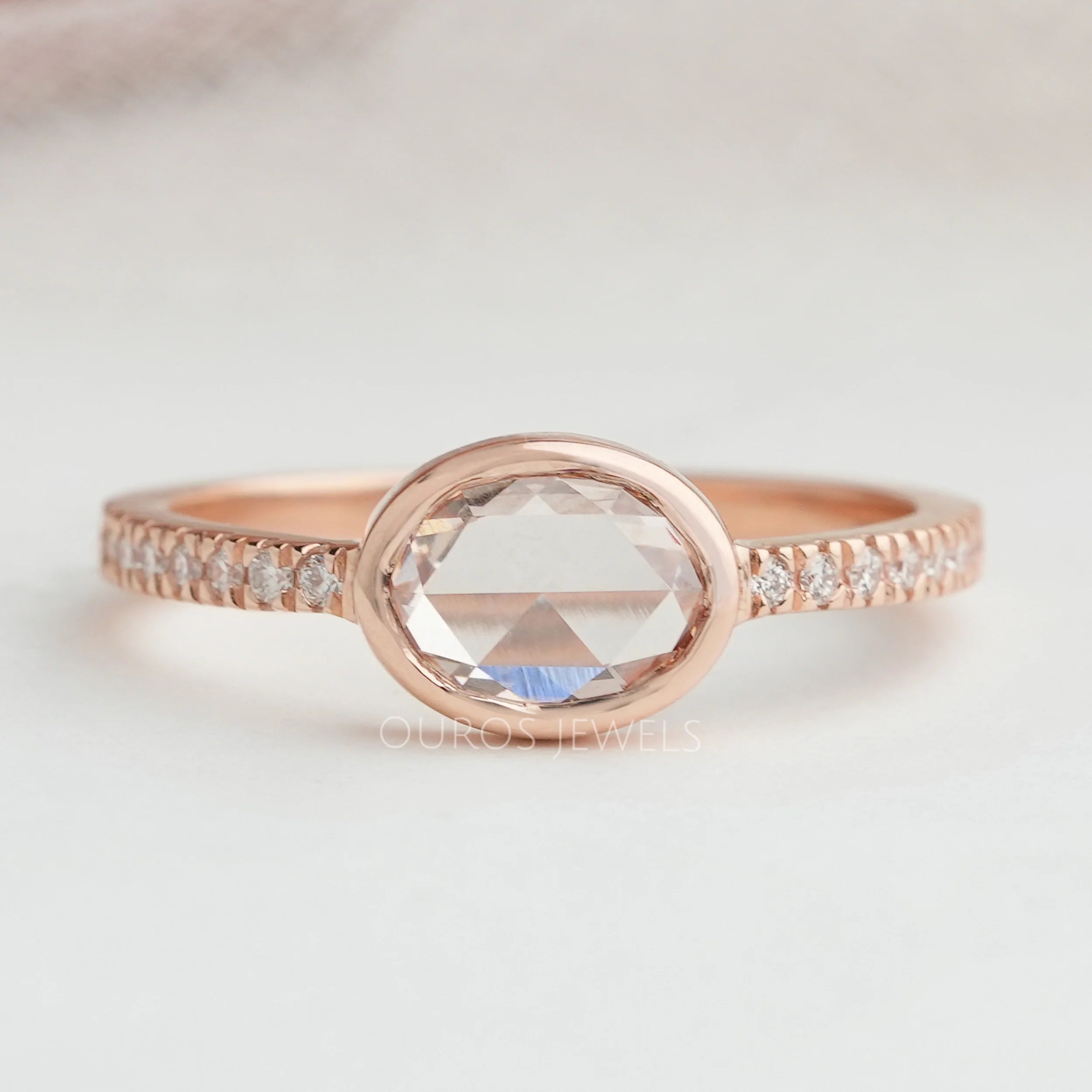 Rose Cut Oval Lab Grown Accent Diamond  Ring
