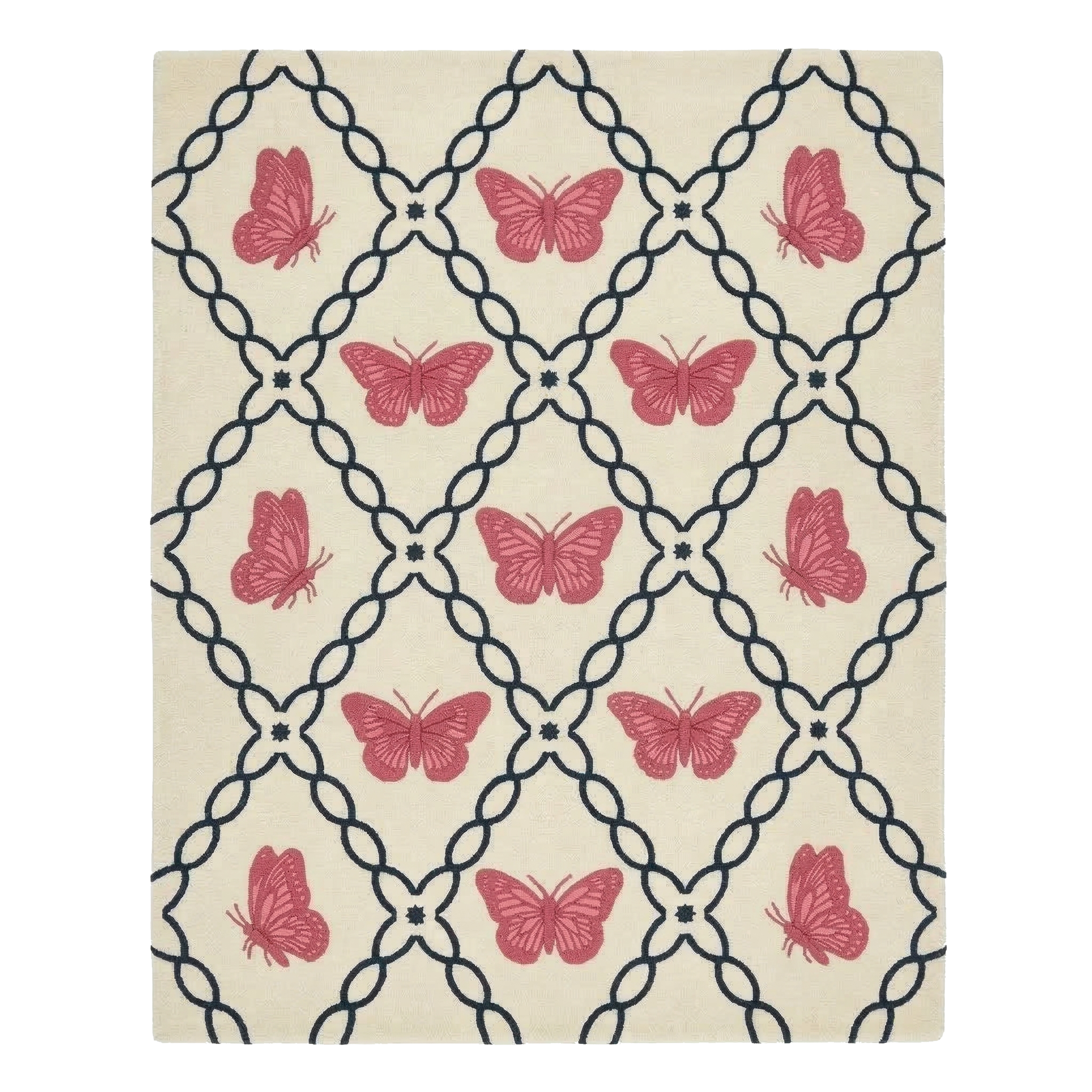 Rose Butterfly Trellis Hand Tufted Wool Rug
