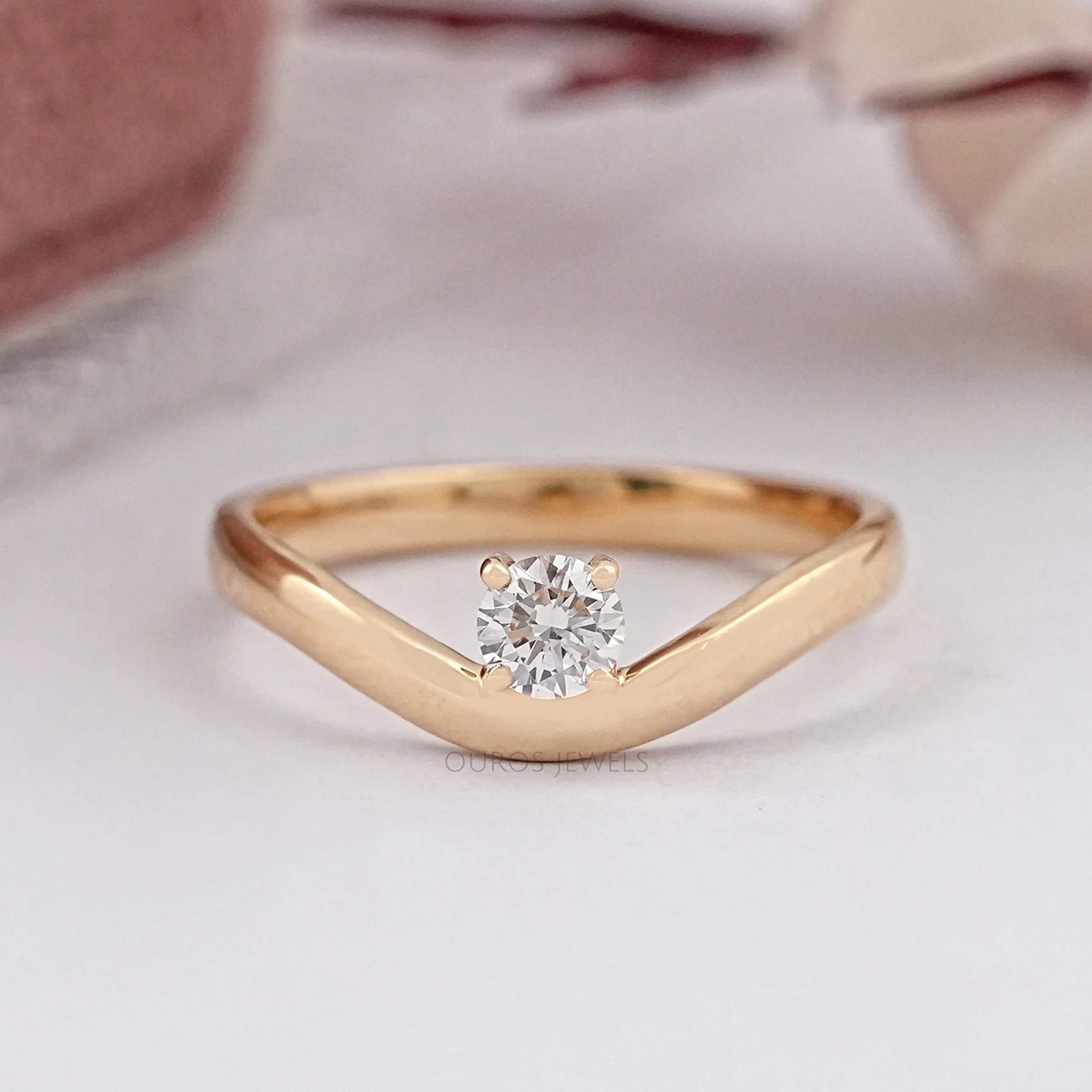 Round Cut Lab Grown Diamond Curved Solitaire Ring