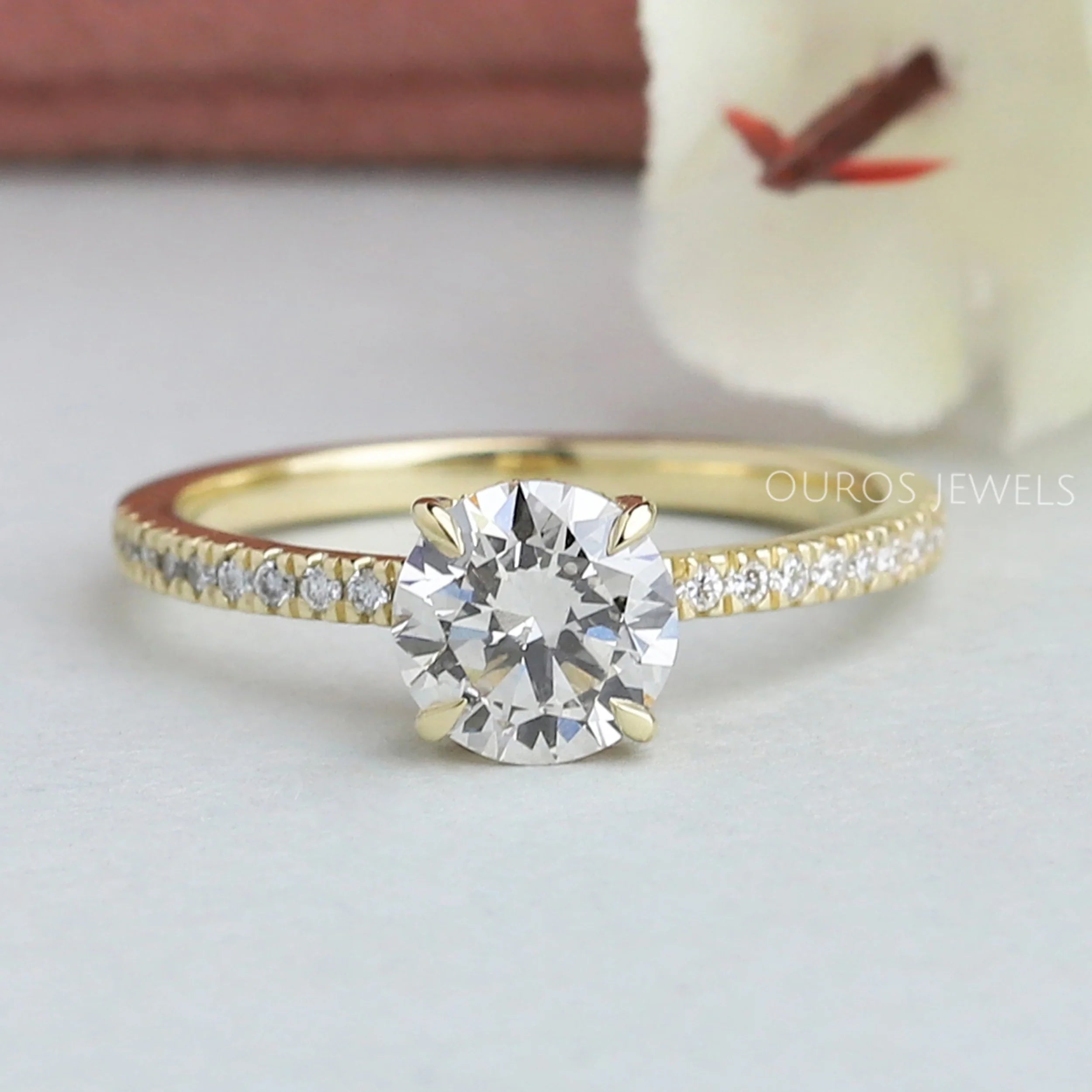 Round Cut Hidden Halo Solitaire Accent Engagement Ring