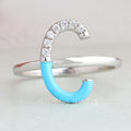 Round Cut Sky Enamel Engagement Ring
