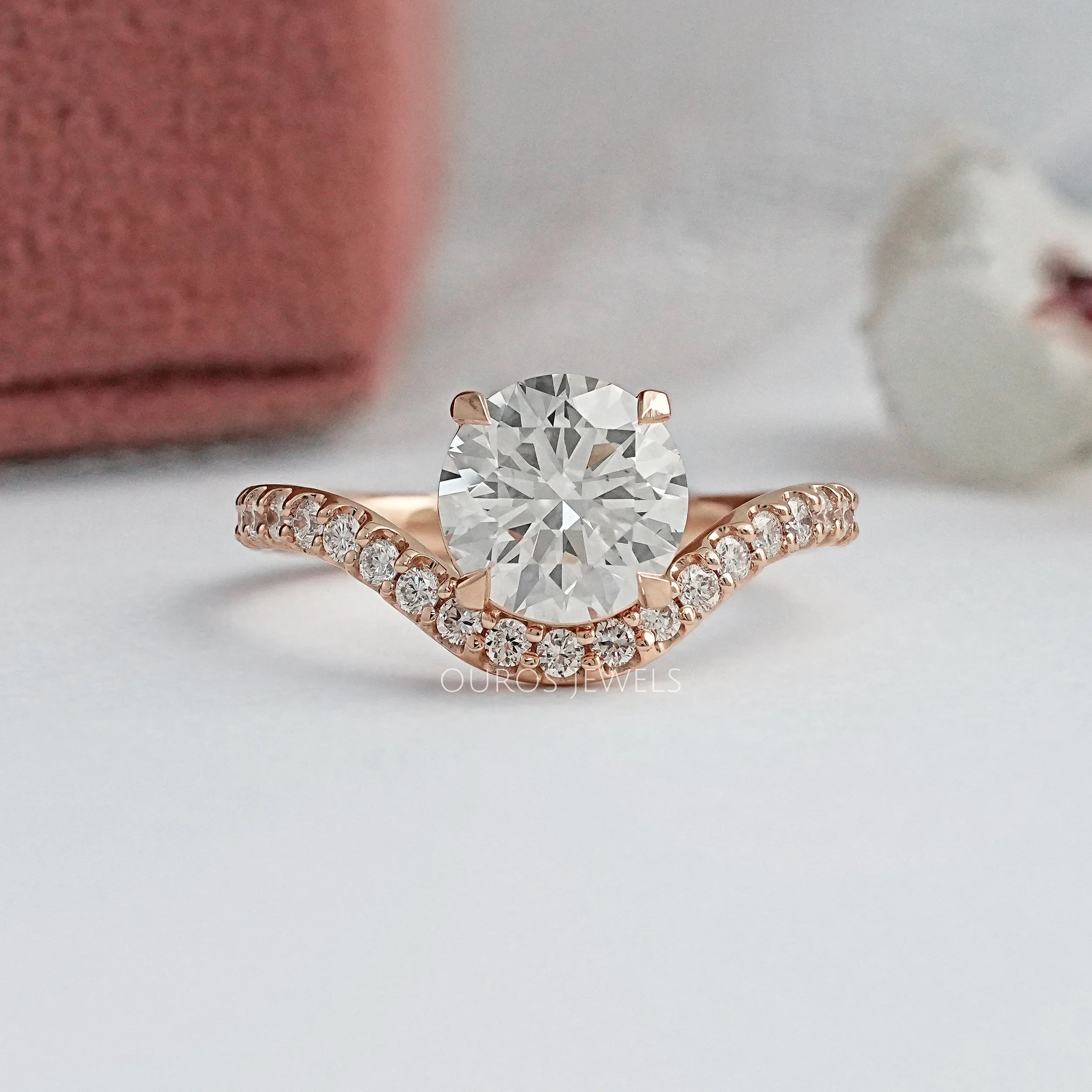 Round Diamond Accent Curved Set Ring
