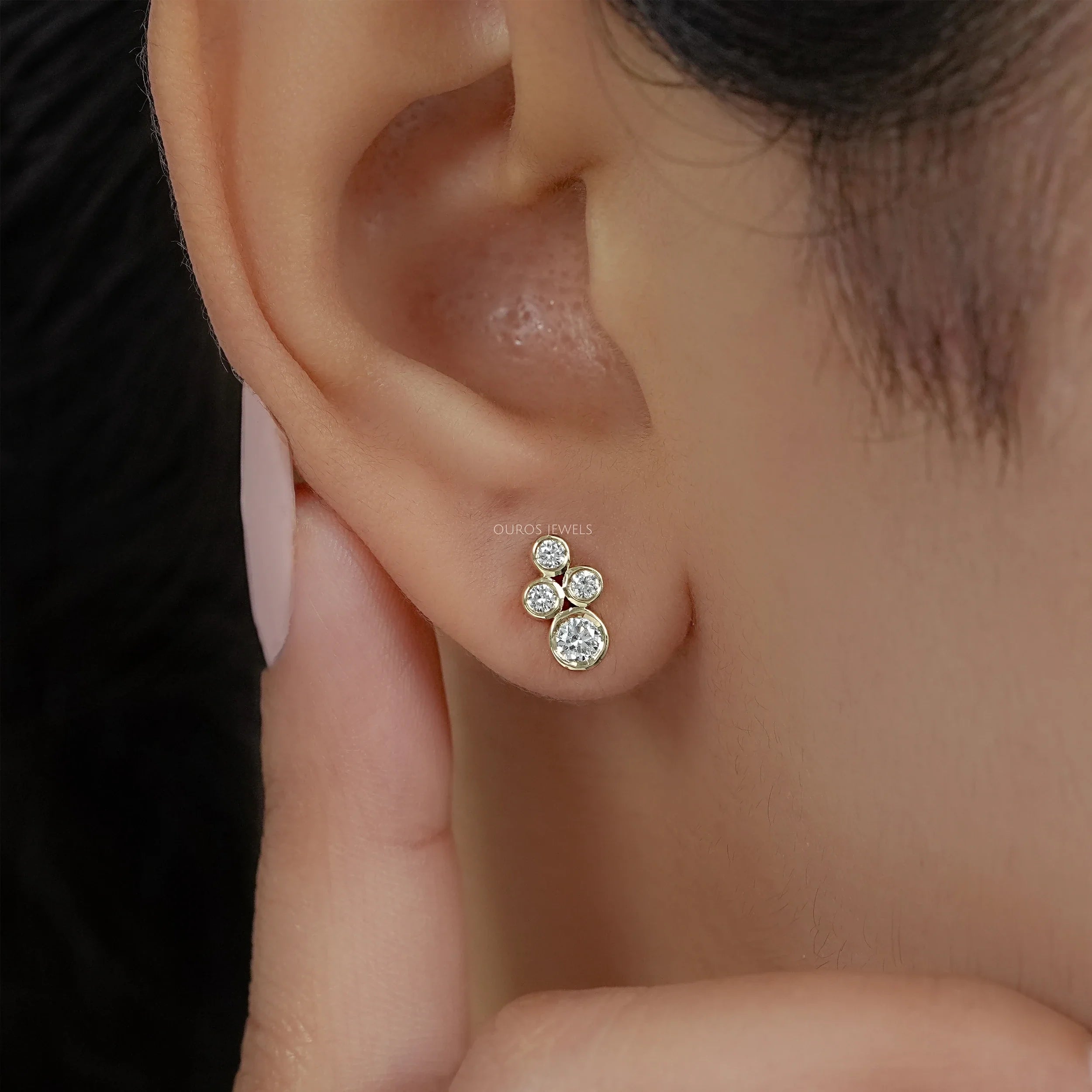 Round Diamond Bezel Set Stud Earrings