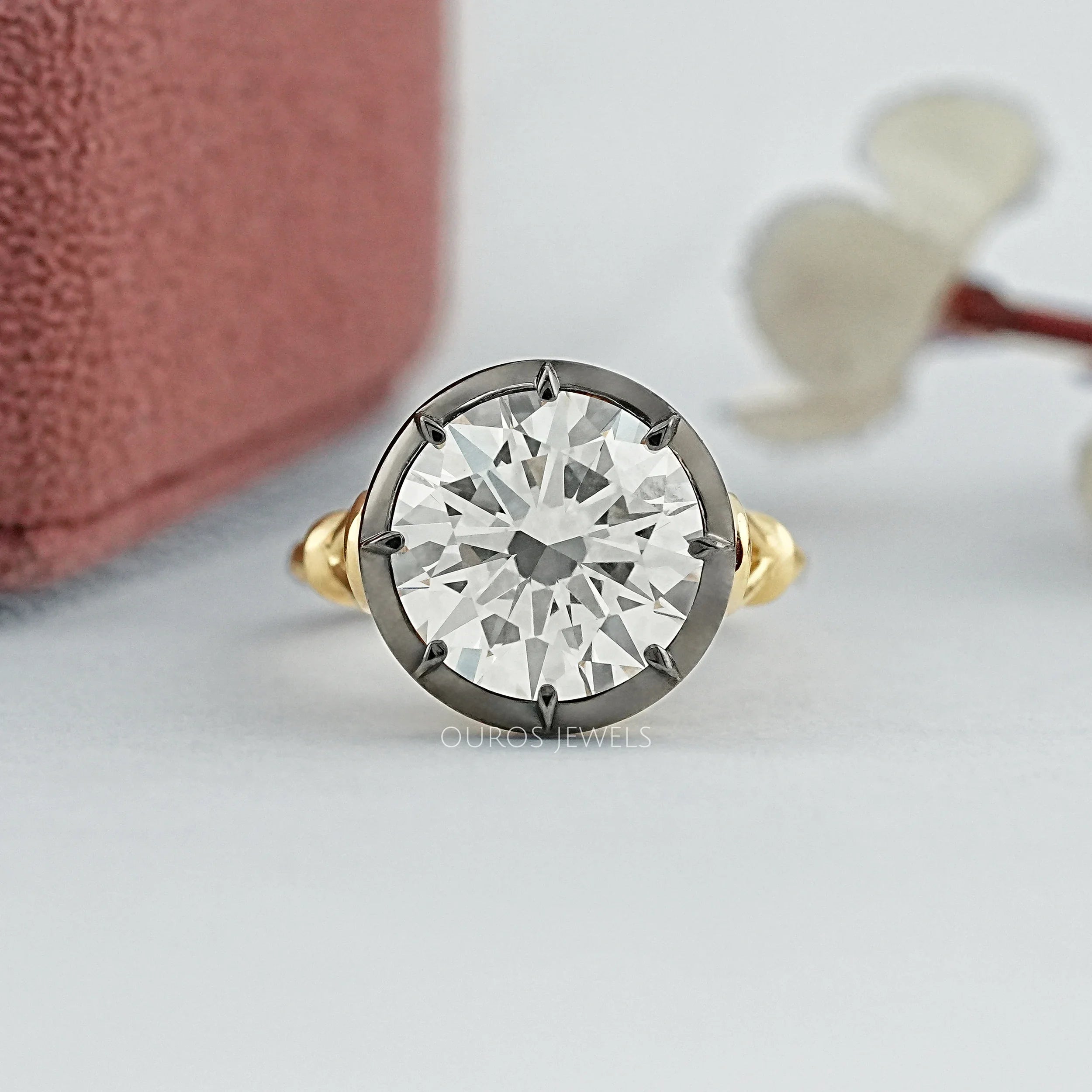 Round Diamond Black Enamel Solitaire Ring
