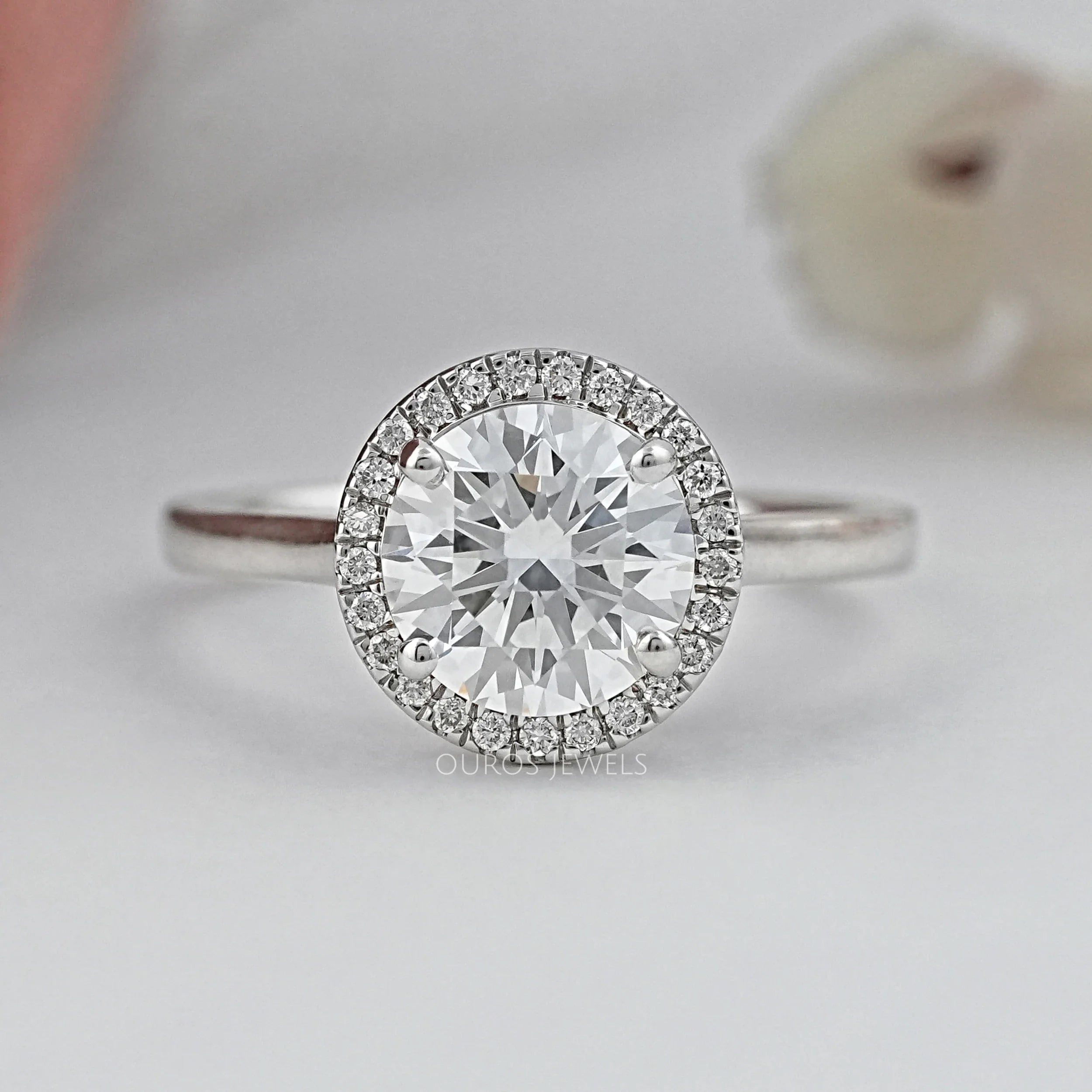 Round Brilliant Cut Halo Diamond Solitaire Engagement Ring