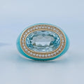 Blue Topaz East West Oval With Enamel Cocktail Ring