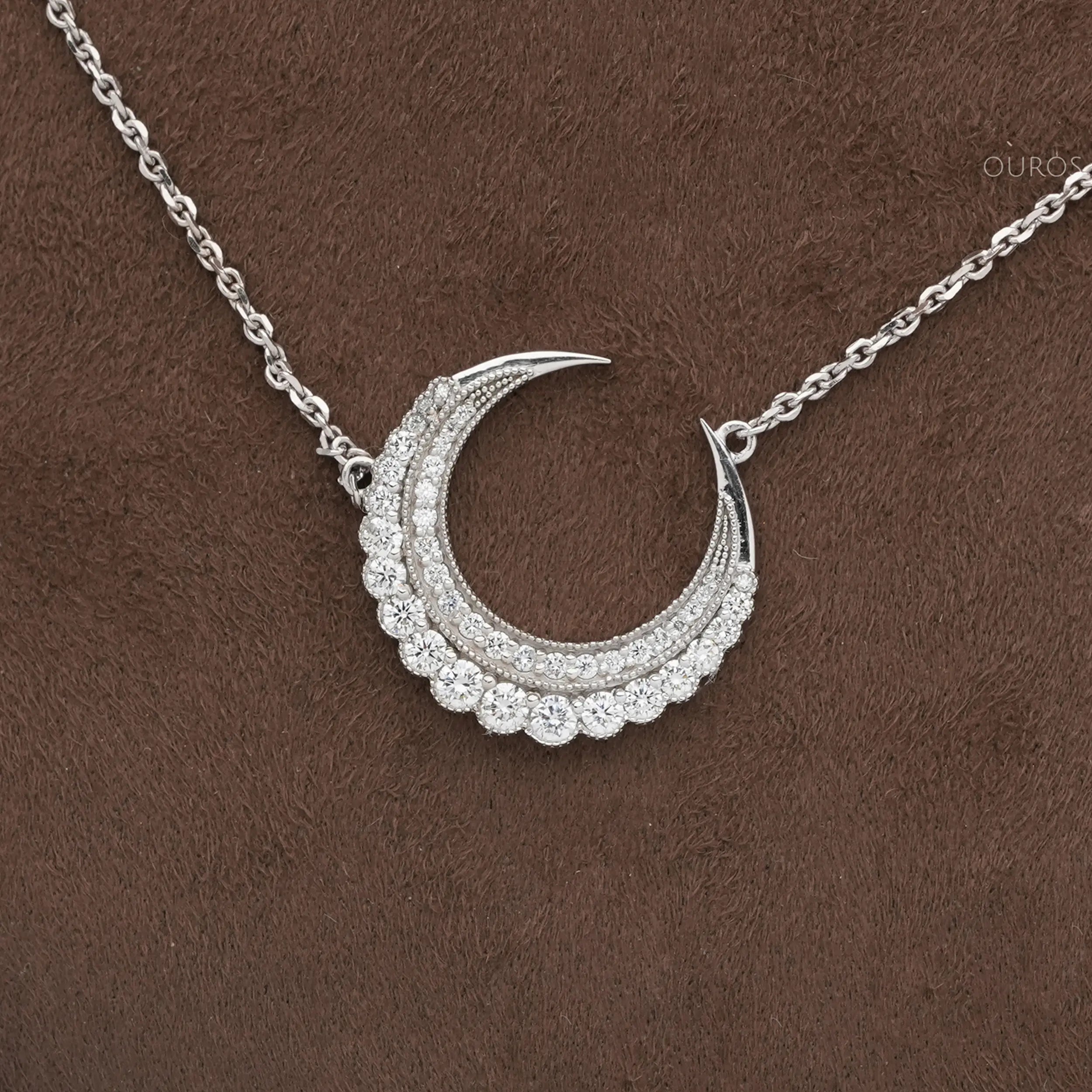 Round Cut Lab Diamond Crescent Moon Pendant