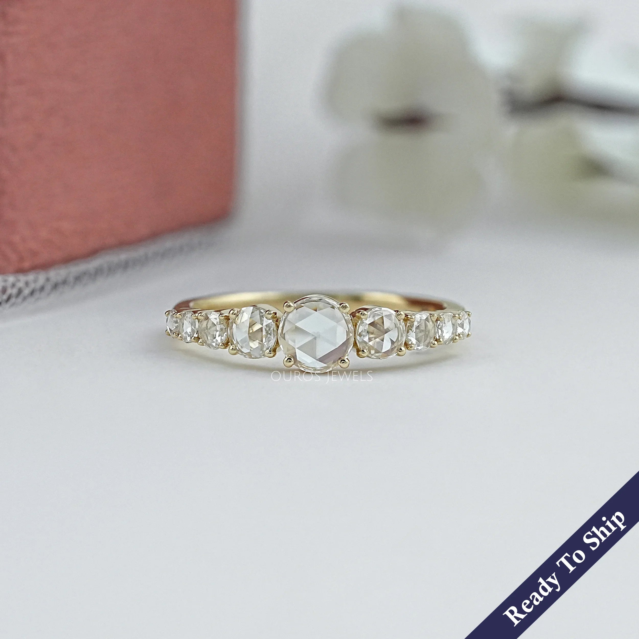 Round Rose Cut Lab Diamond Engagement Ring