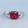 Ruby Cushion Gemstone And Lab Diamond Split Shank Ring