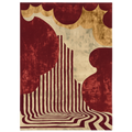 Ruby Red and Gold Striped Hand Tufted Rug 