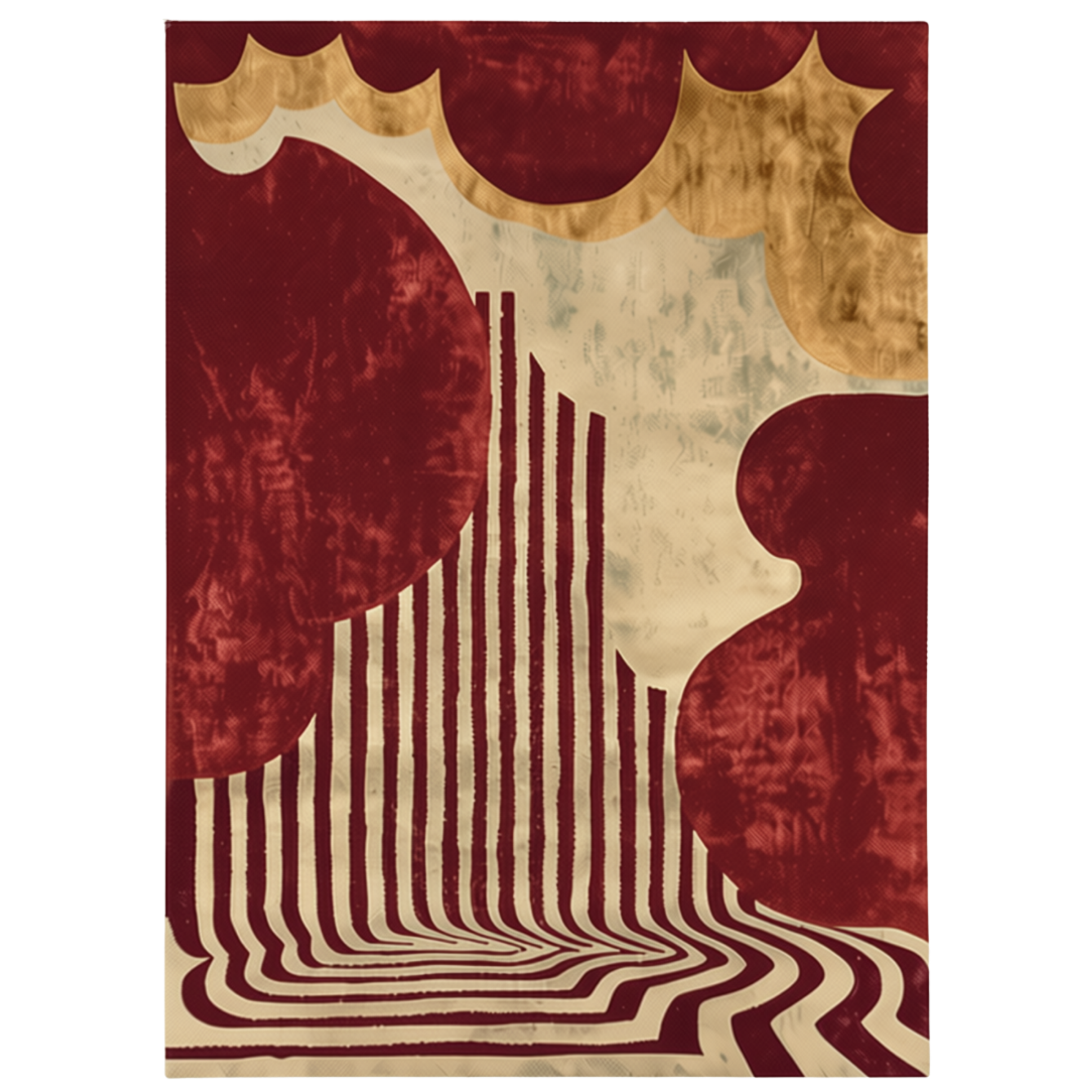 Ruby Red and Gold Striped Hand Tufted Rug 