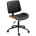 Armless Office Chair, PU Leather Mid Back Desk Chair with Adjustable Height, Black