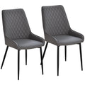 Set of 2 PU Leather Dining Chairs with Tufted Backs & Steel Legs, Grey
