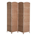 6 Ft Tall Indoor Portable Folding Room Divider, 4 Panels Hand-Woven Privacy Screens, Natural