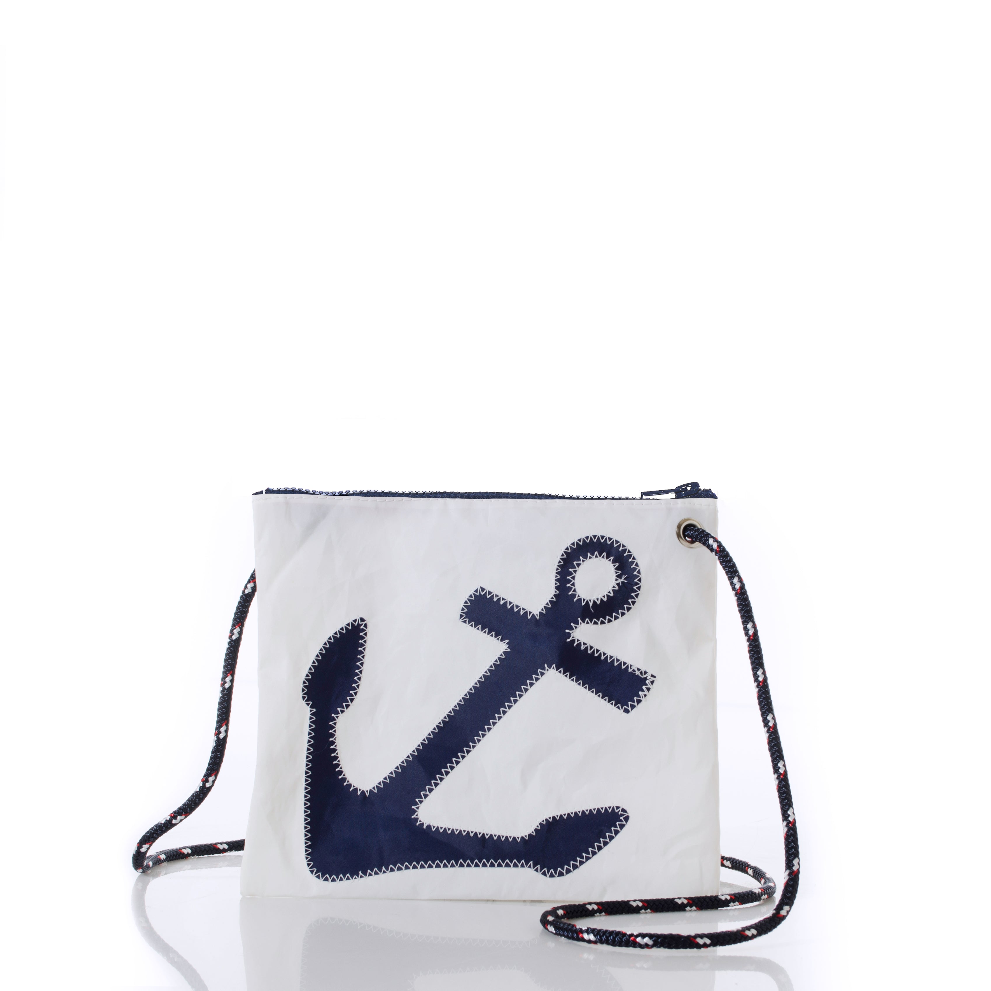 Navy Anchor Slim Crossbody Bag Handmade in Maine from Recycled Sails