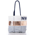 Custom Monogram Rose Gold-on-Navy Mariner Stripe Medium Tote Handmade in Maine from Recycled Sails