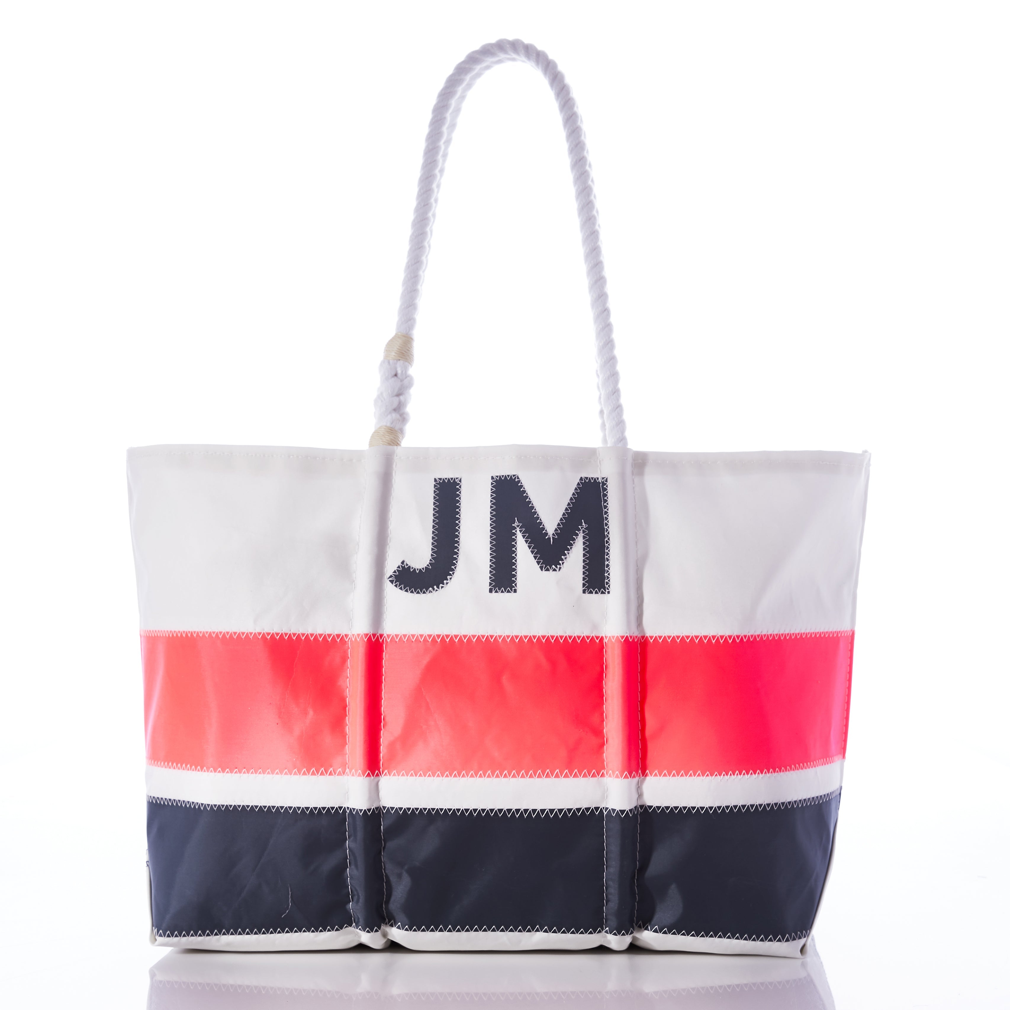 Custom Monogram Horizontal Stripe Large Tote Handmade in Maine from Recycled Sails