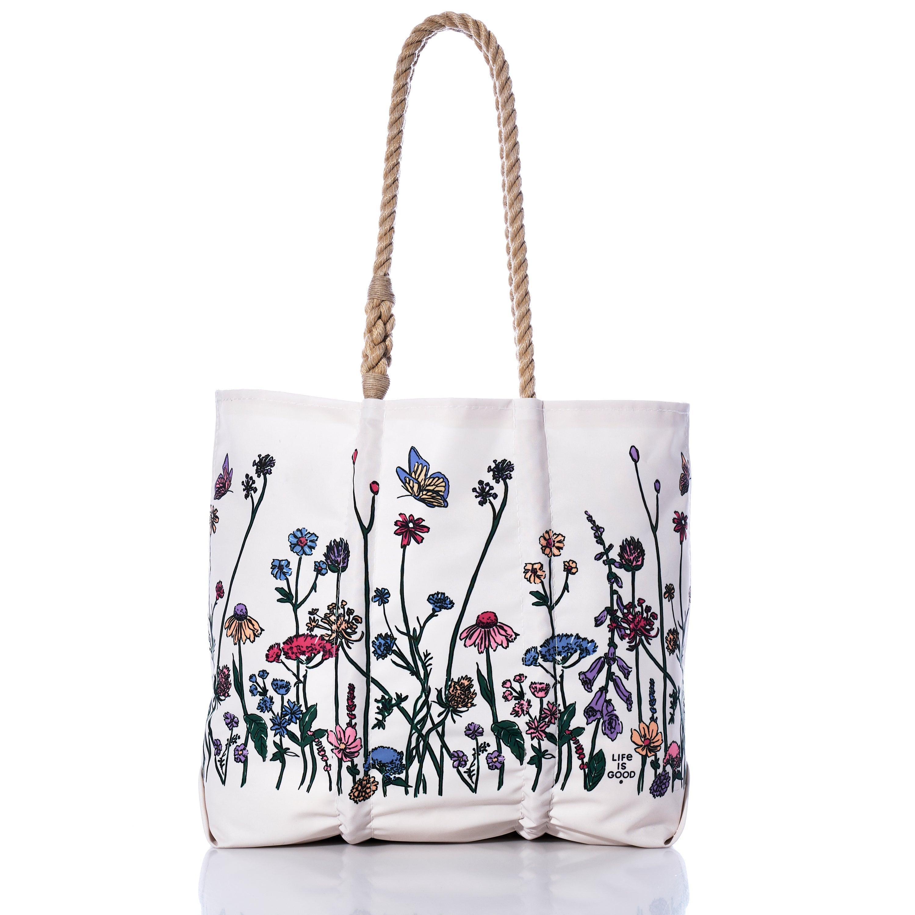 Life is Good Wildflowers Medium Tote Handmade in Maine from Recycled Sails