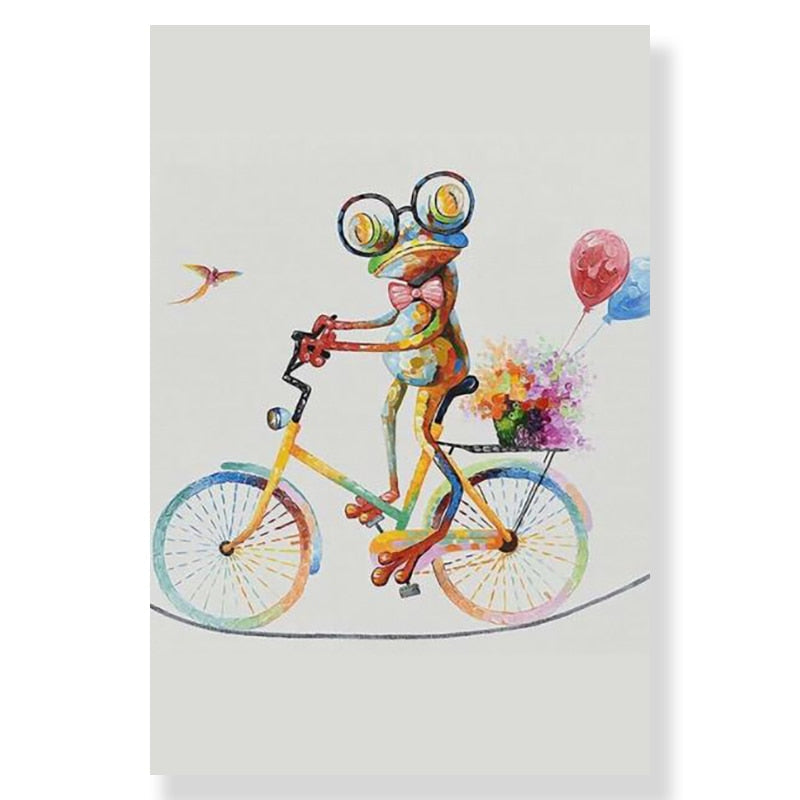 ArtZ® Most Interesting Frog In The World Paintings - Bicycle With Balloons Frog / 19.7 inch by 29.5 inch (50x75cm) No Frame