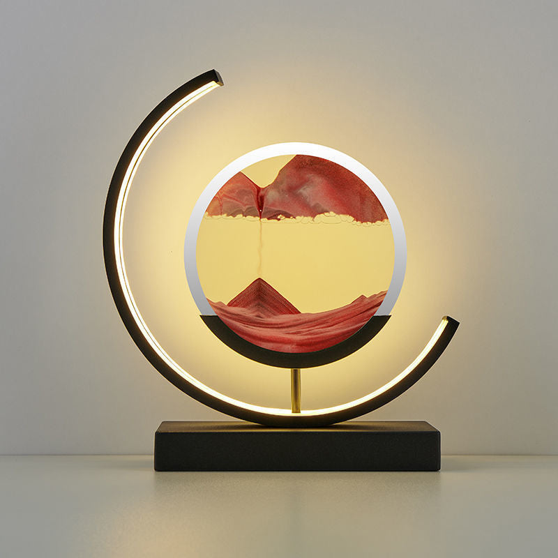 ArtZ® Sand And Water Moving Art LED Moon Lamp - Black Moon - Red Sand