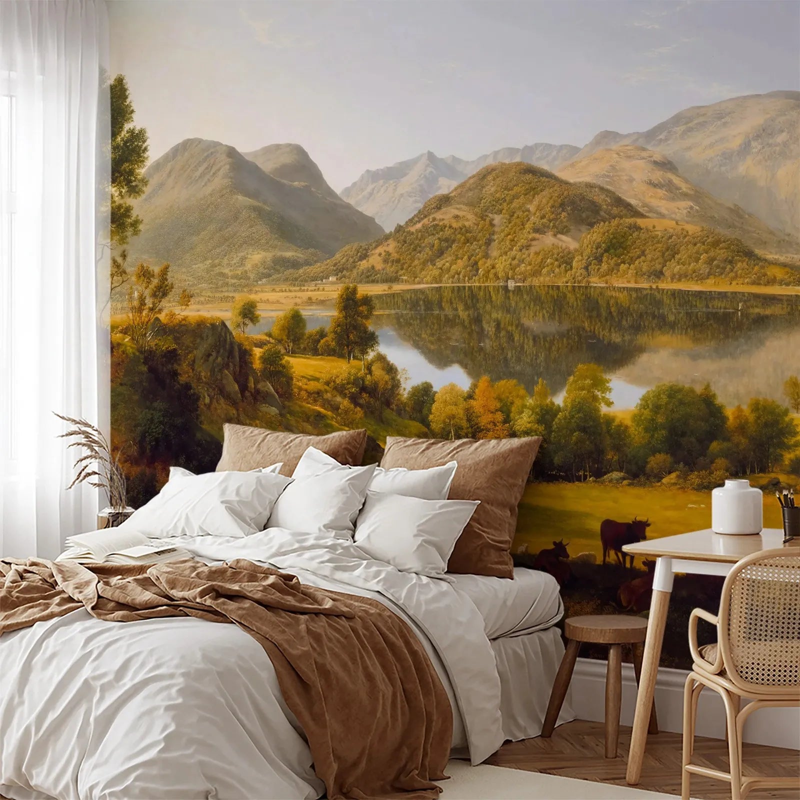 Watercolor Tree and Lake Mural