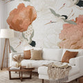 Japanese Cranes and Peony Mural