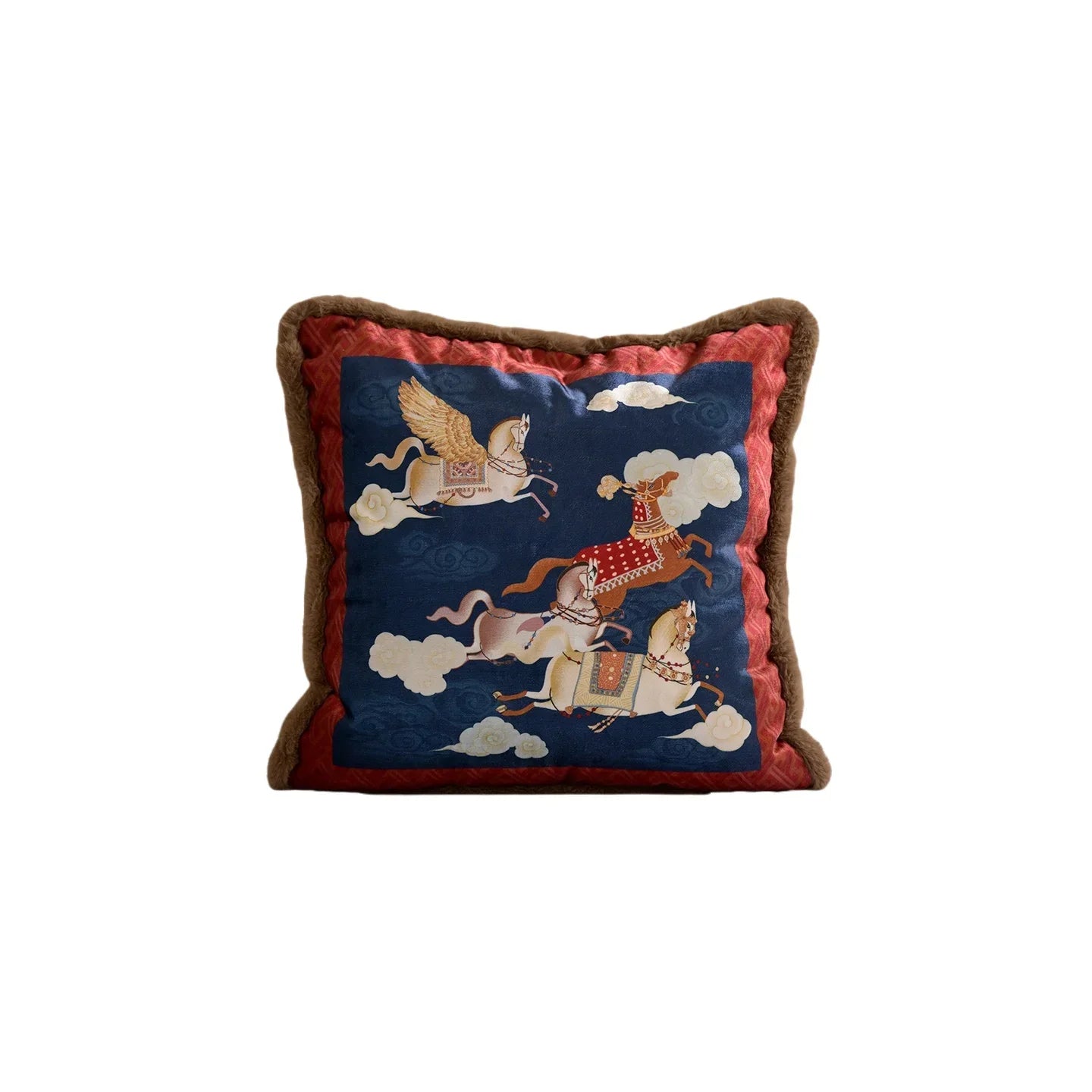 Celestial Steed Velvet Chinoiserie Horse Throw Pillow