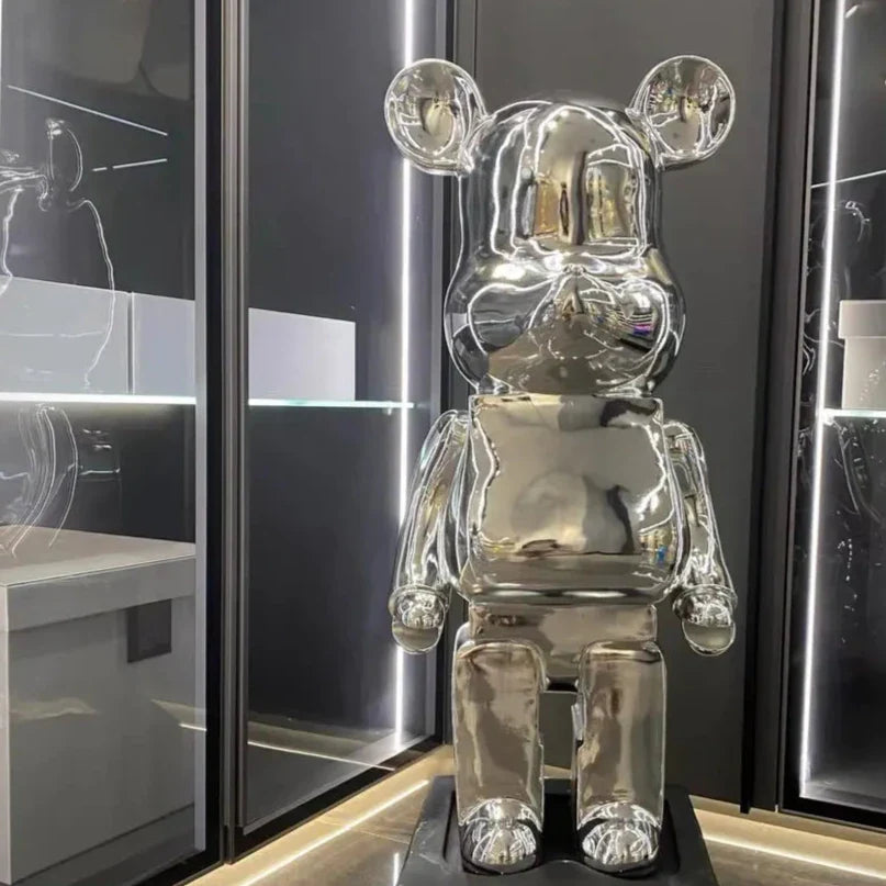 ArtZ® Large Bear Sculptures - Silver / Height 31.5 inch (80 cm)