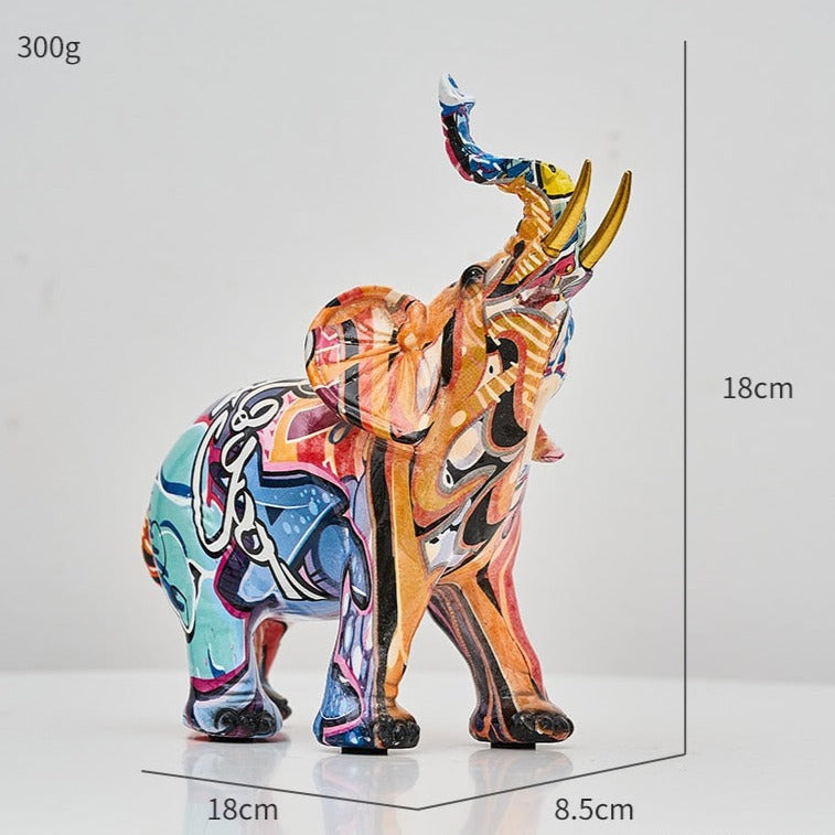 ArtZ® Elephant Nordic Painted Statue - Graffiti Painted Medium: 7.1 inch by 7.1 inch (18x18cm)