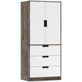 2-Door Wardrobe with 3 Drawers & Hanging Rail, 50D x 80W x 180Hcm Rustic Brown