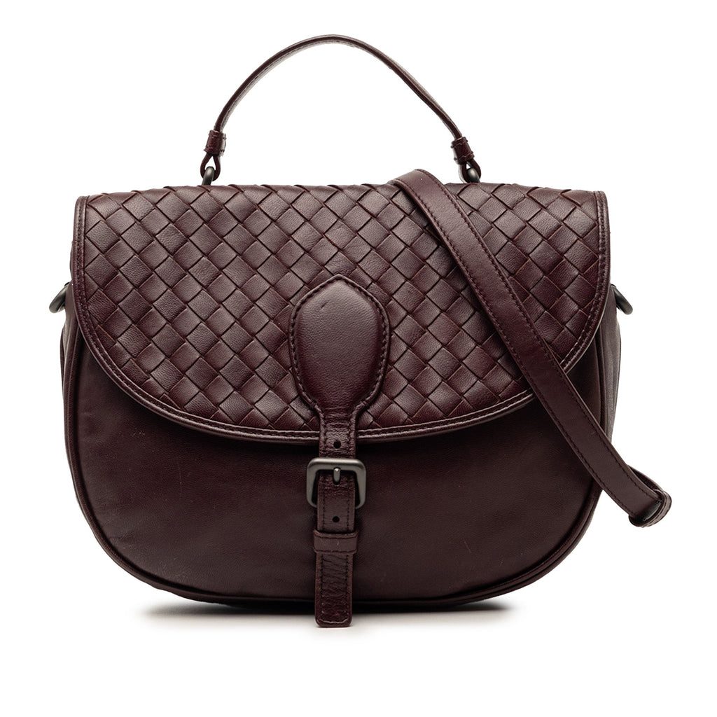 Intrecciato Trimmed Leather Double Sided Flap Satchel