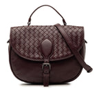 Intrecciato Trimmed Leather Double Sided Flap Satchel