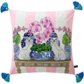 Floral Chinoiserie Staffordshire Dog Throw Pillow Cover with Tassels