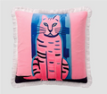 Playful Pink Feline Art Cushion Cover