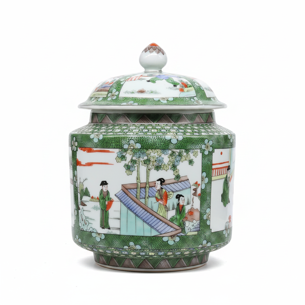 Hand-Painted Chinese Ginger Jar with Lid — Antique Reproduction