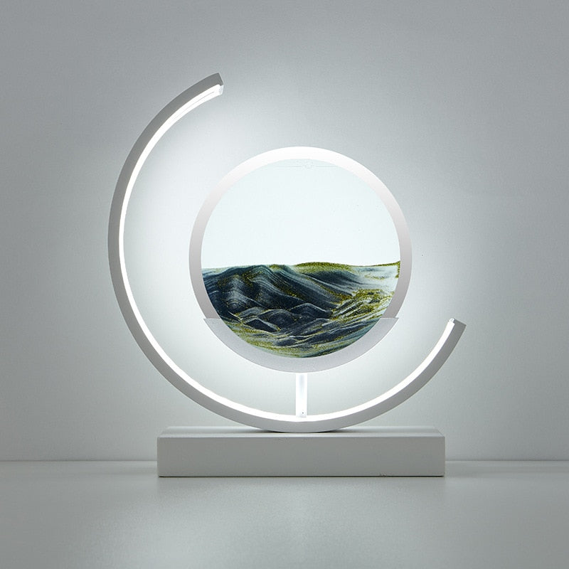 ArtZ® Sand And Water Moving Art LED Moon Lamp - White Moon - Black Sand