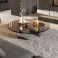 ArtZ® Nordic Design Round Glass Wedge Coffee Table - Bronze Color Glass - Brushed Steel Legs