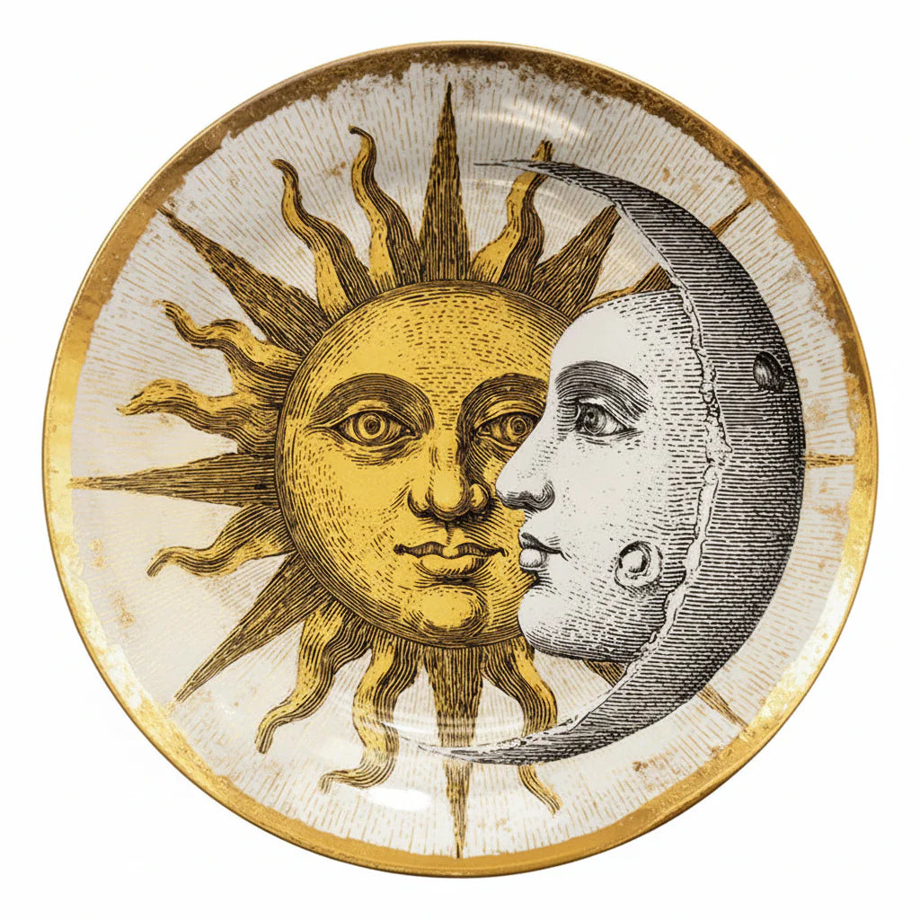 Celestial Sun & Moon Decorative Ceramic Plate