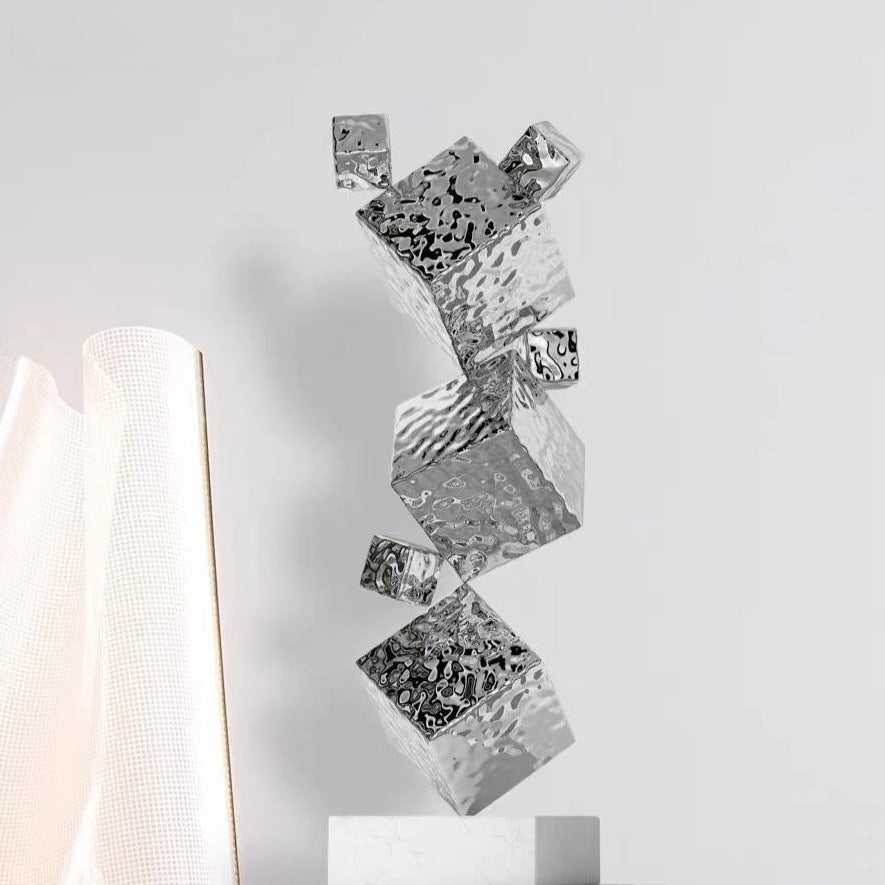 ArtZ® The Balancing Act Stainless Steel Sculpture - Wavy Finish 25.6 inch by 8.7 inch by 7.5 inch (65x22x19 cm)