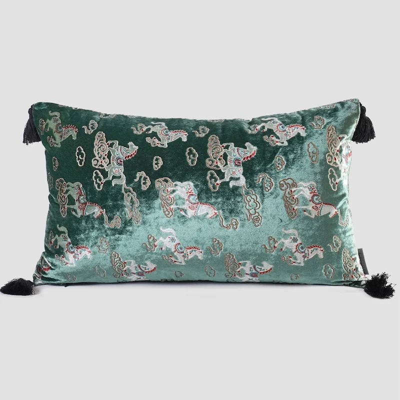 Royal Charger Velvet Chinoiserie Horse Throw Pillow