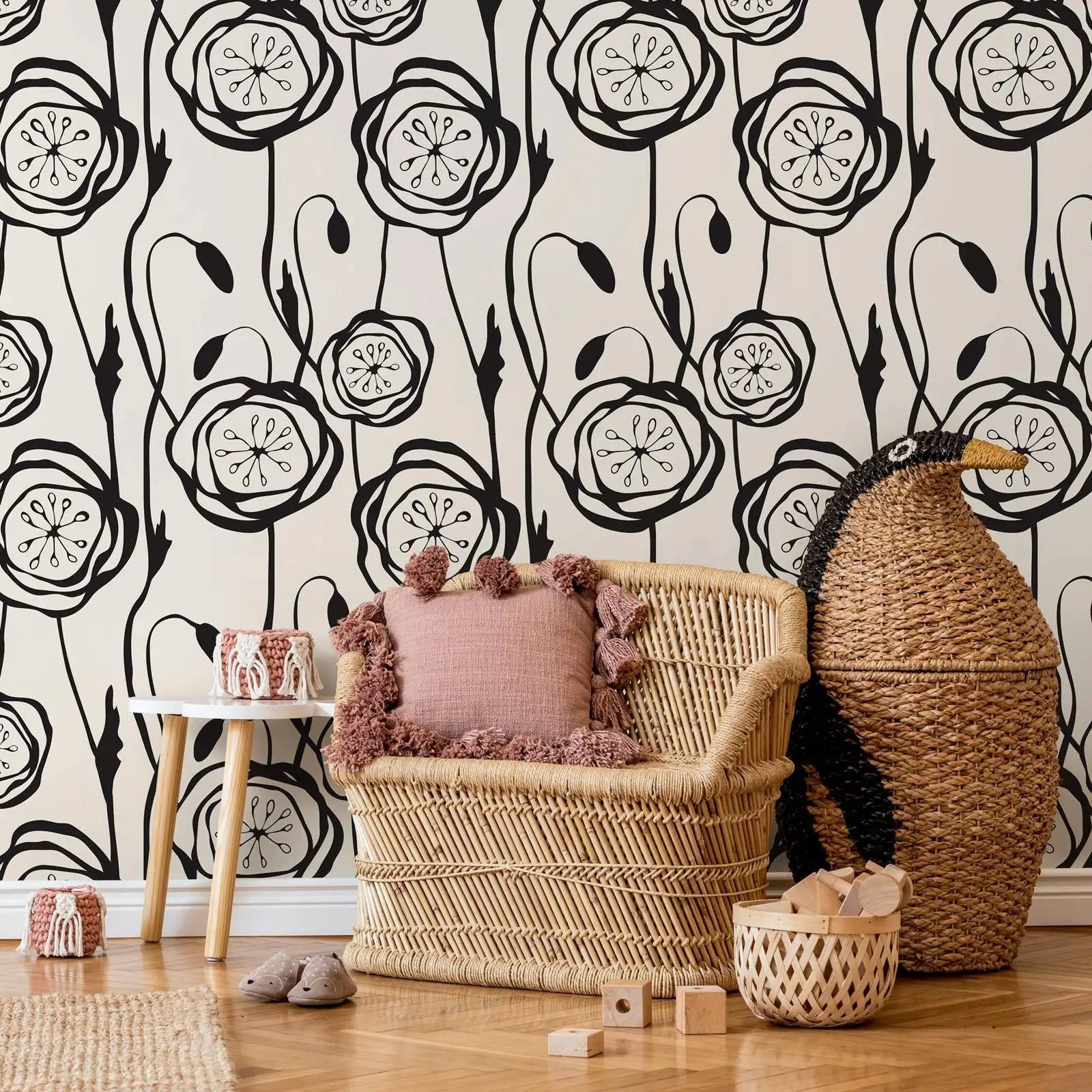 Abstract Black Floral Wallpaper