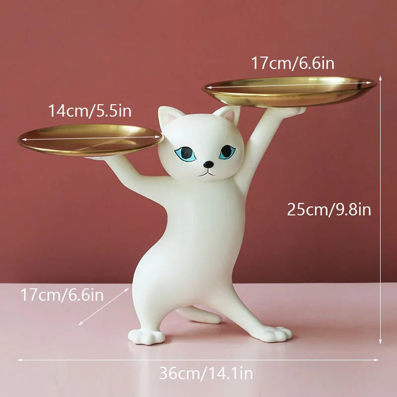ArtZ® Sneaky Kitty Sculpture With Double Tray - White
