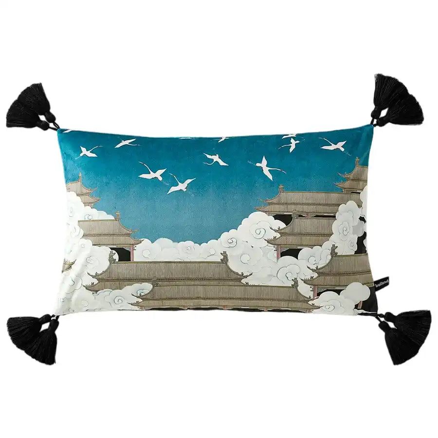Luxury Chinoiserie Temple Motif Cushion Cover