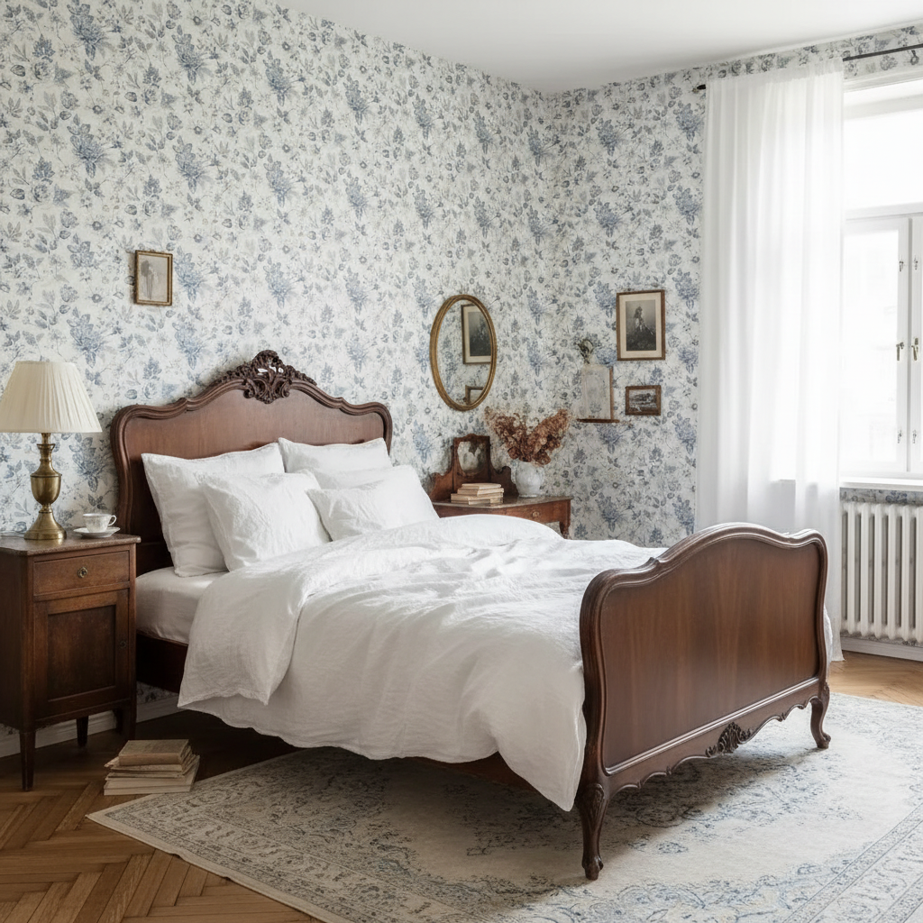 Modern Toile Floral Wallpaper