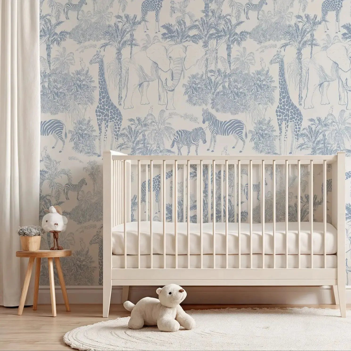 Vintage Blue Safari Animals Wallpaper