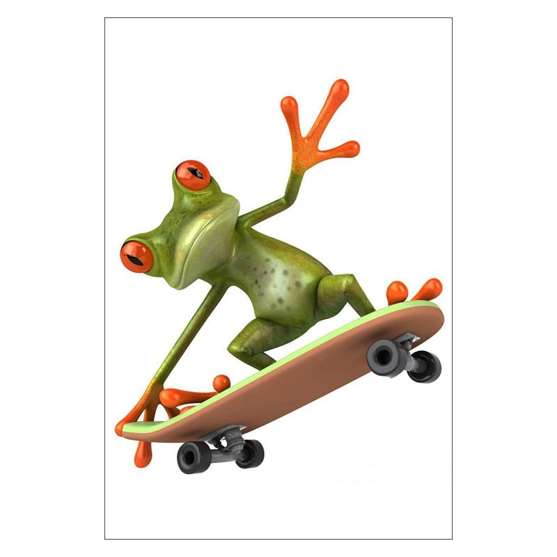 ArtZ® Most Interesting Frog In The World Paintings - Skateboard Frog / 8.3 inch by 11.8 inch (21x30cm) No Frame