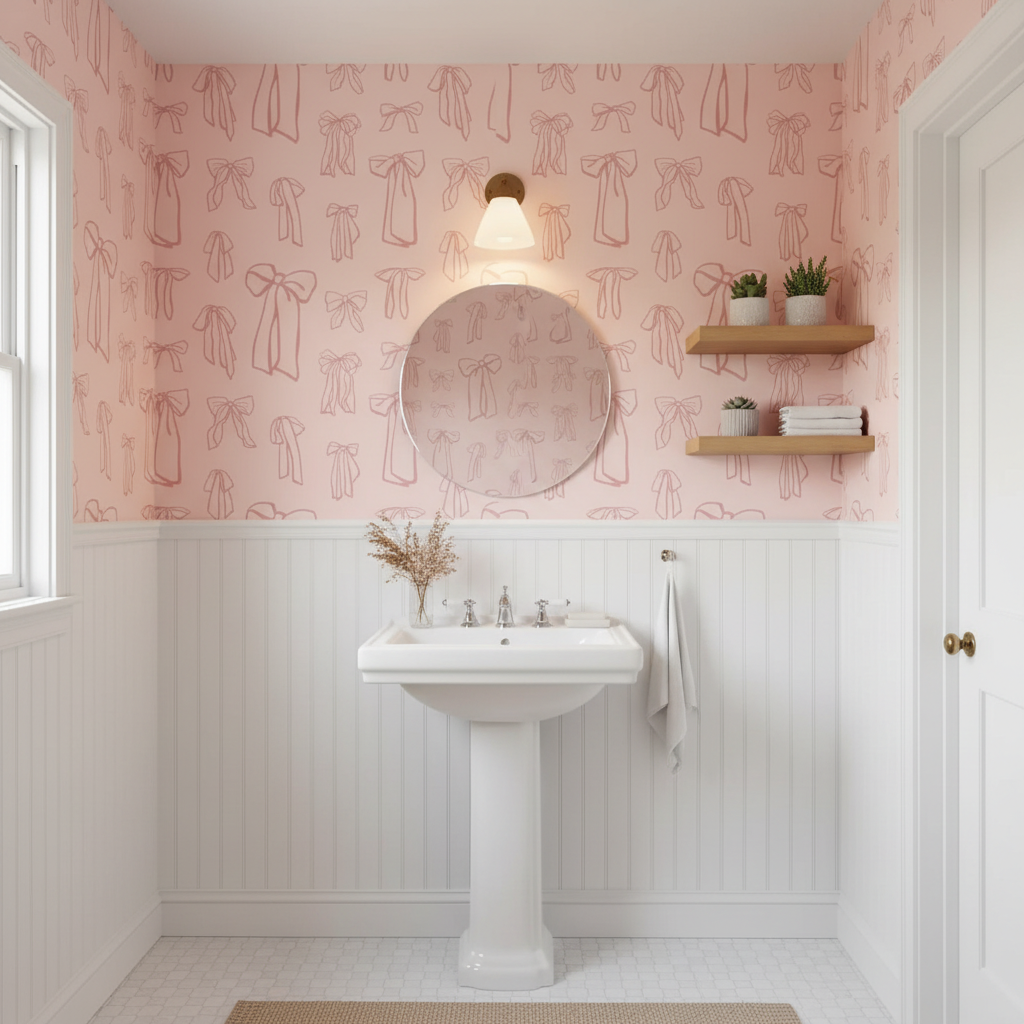 Pink Bows Nursery Wallpaper